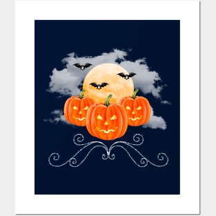 Moonlit Pumpkins Posters and Art